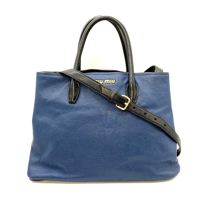 Miu Miu Leather 2-Way Handbag Blue/Black