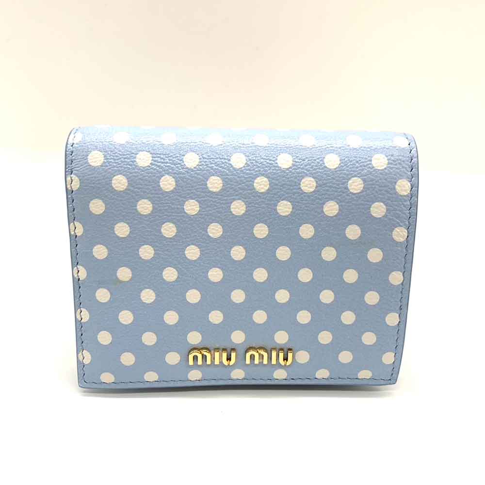 Miu Miu Leather Madras Mini Wallet Blue White Dot Print in Great Condition