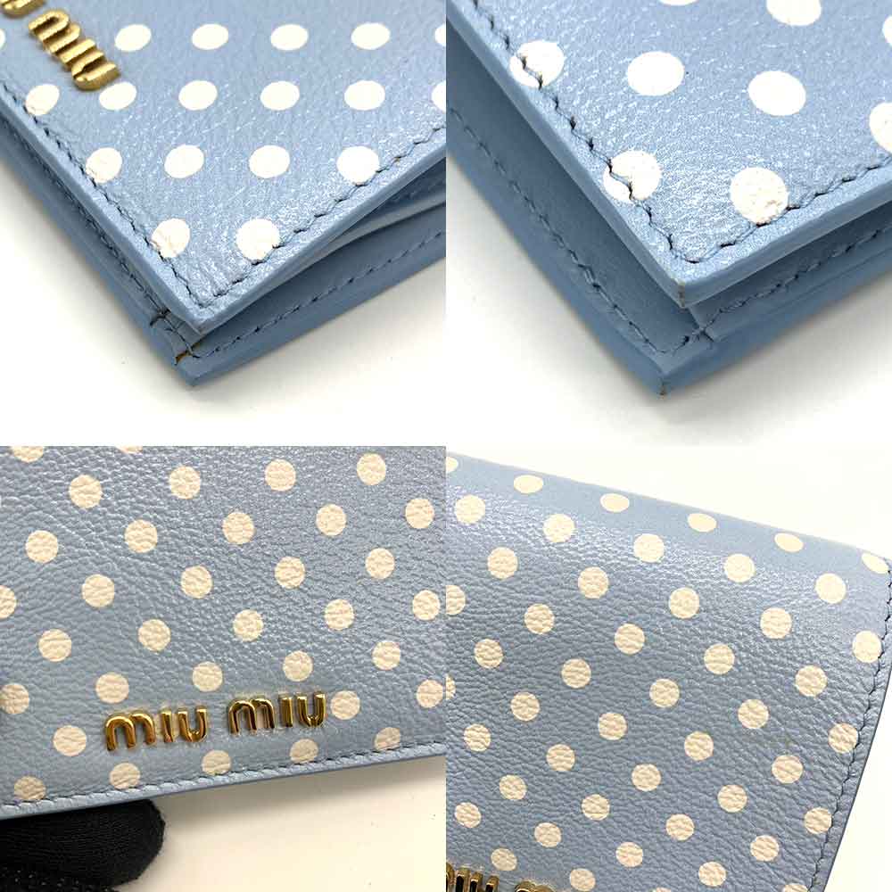 Miu Miu Leather Madras Mini Wallet Blue White Dot Print in Great Condition