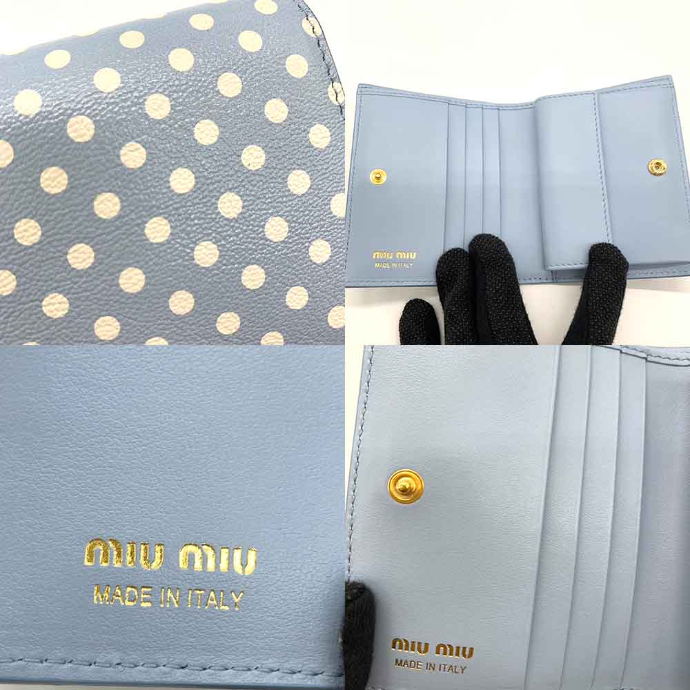 Miu Miu Leather Madras Mini Wallet Blue White Dot Print in Great Condition