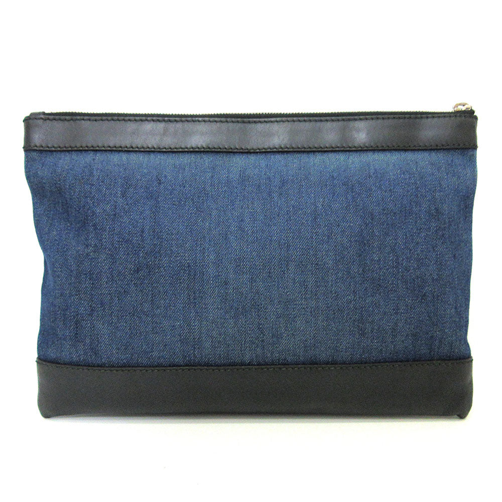 Balenciaga Denim Canvas Leather Navy Clip M Clutch Bag in Very Good Condition