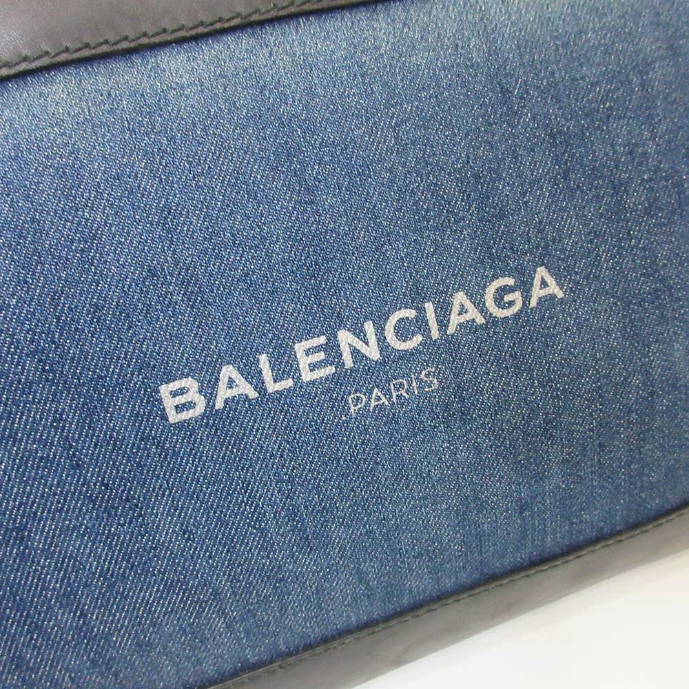 Balenciaga Denim Canvas Leather Navy Clip M Clutch Bag in Very Good Condition