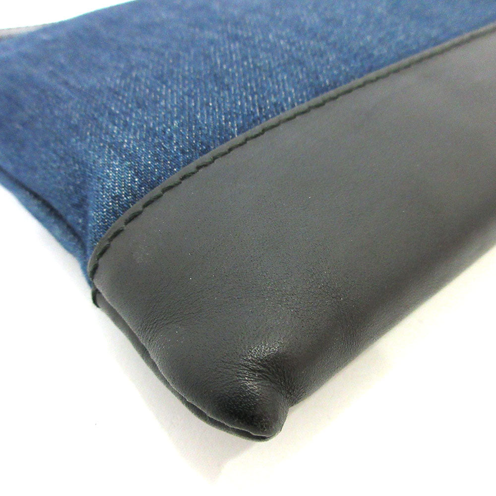 Balenciaga Denim Canvas Leather Navy Clip M Clutch Bag in Very Good Condition