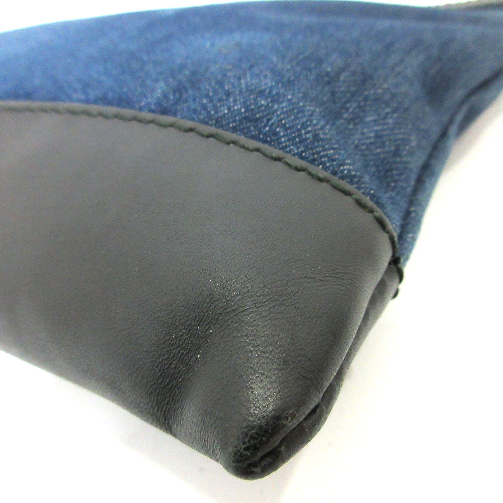 Balenciaga Denim Canvas Leather Navy Clip M Clutch Bag in Very Good Condition