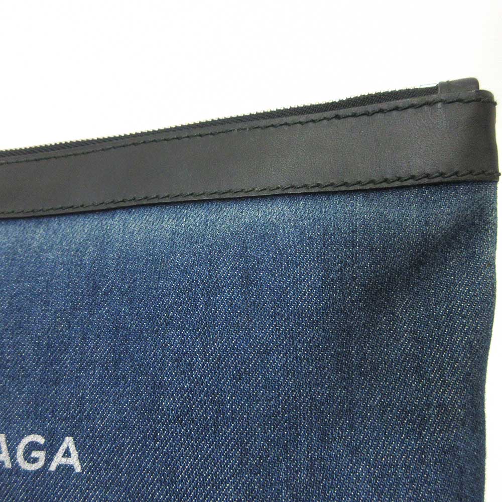 Balenciaga Denim Canvas Leather Navy Clip M Clutch Bag in Very Good Condition