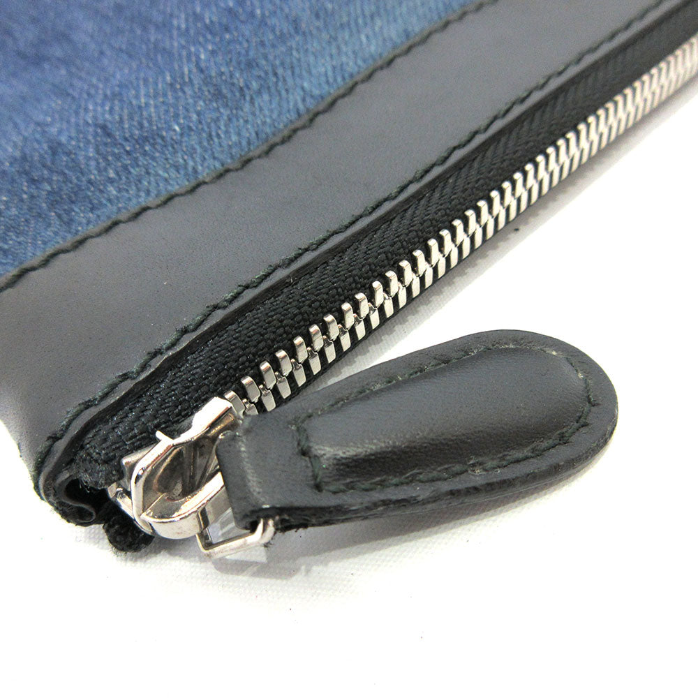 Balenciaga Denim Canvas Leather Navy Clip M Clutch Bag in Very Good Condition