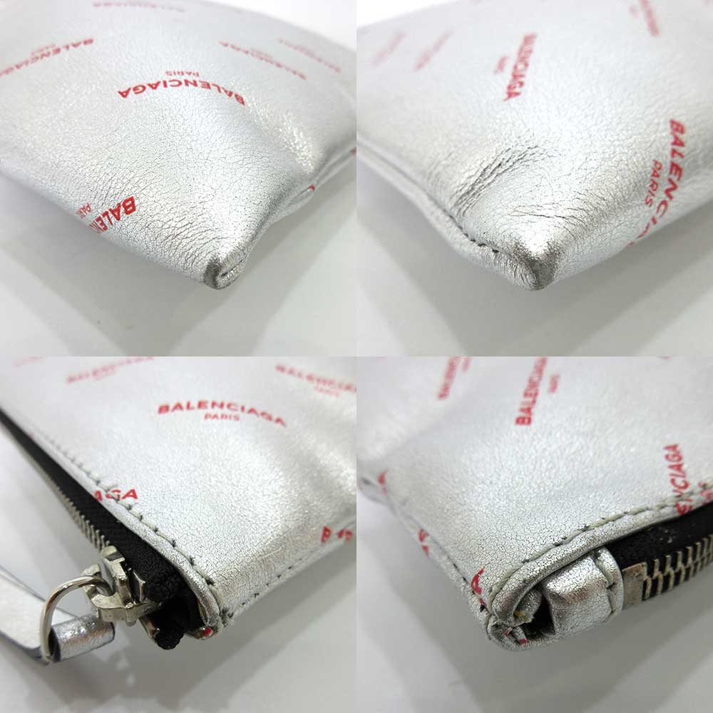 Balenciaga Leather Logo Large Clutch Silver