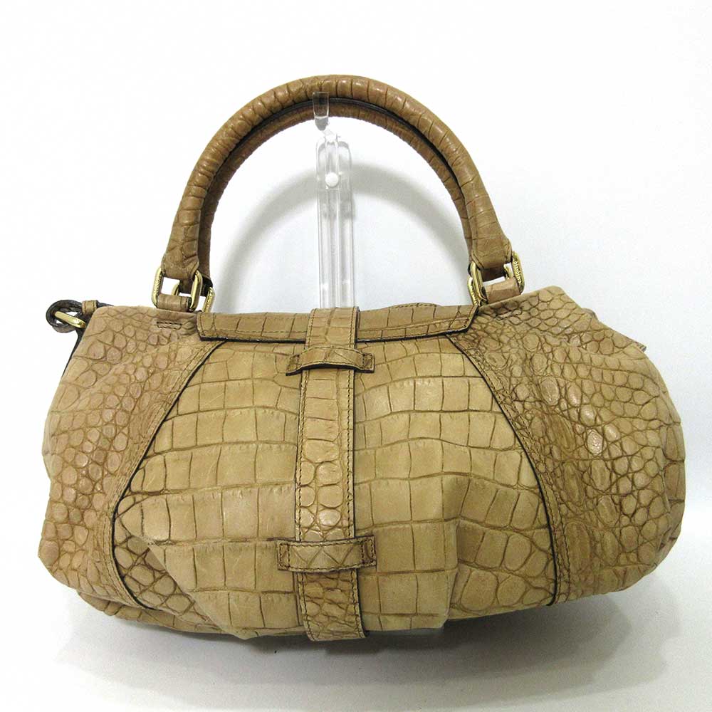 Max Mara Embossed Leather 2way Handbag Beige Light Brown in Very Good Condition