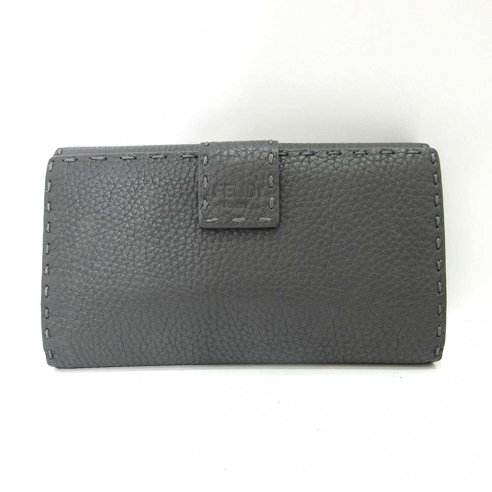 Fendi Leather Selleria Peekaboo Bifold Wallet Gray