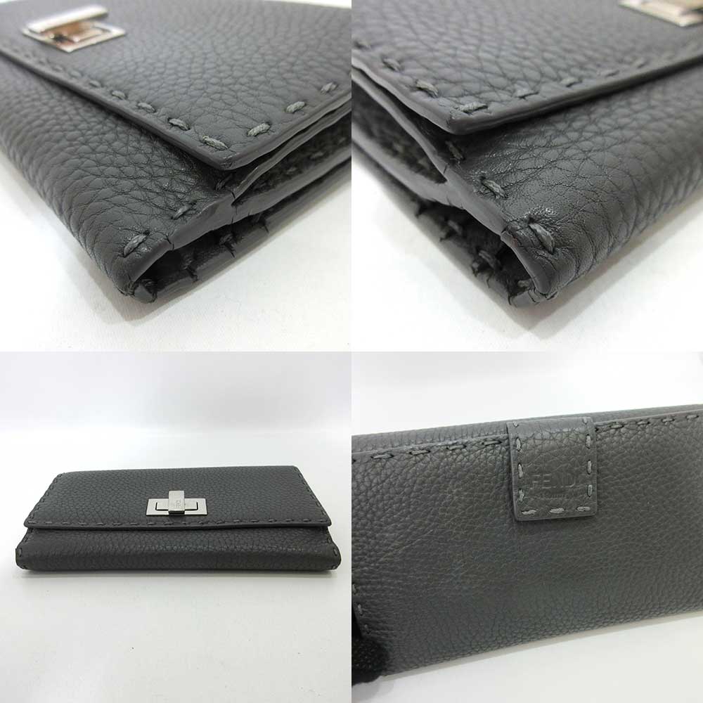 Fendi Leather Selleria Peekaboo Bifold Wallet Gray