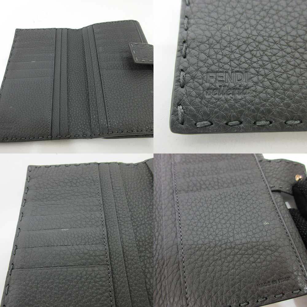 Fendi Leather Selleria Peekaboo Bifold Wallet Gray