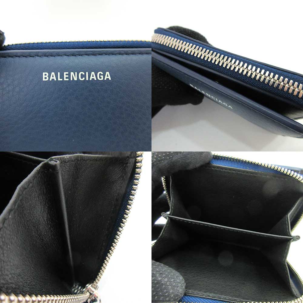 Balenciaga Leather Everyday Bifold Mini Wallet Blue in Great Condition