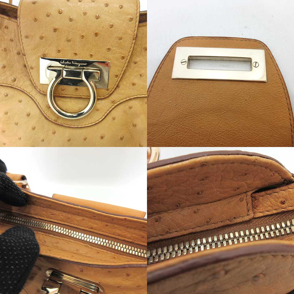 Salvatore Ferragamo Ostrich Handbag Brown