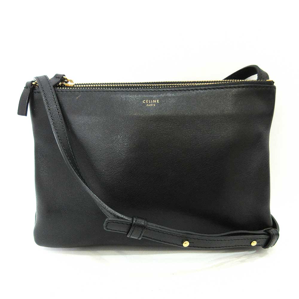 Celine Trio Small Shoulder Bag Black Lambskin Leather in Very Good Condition