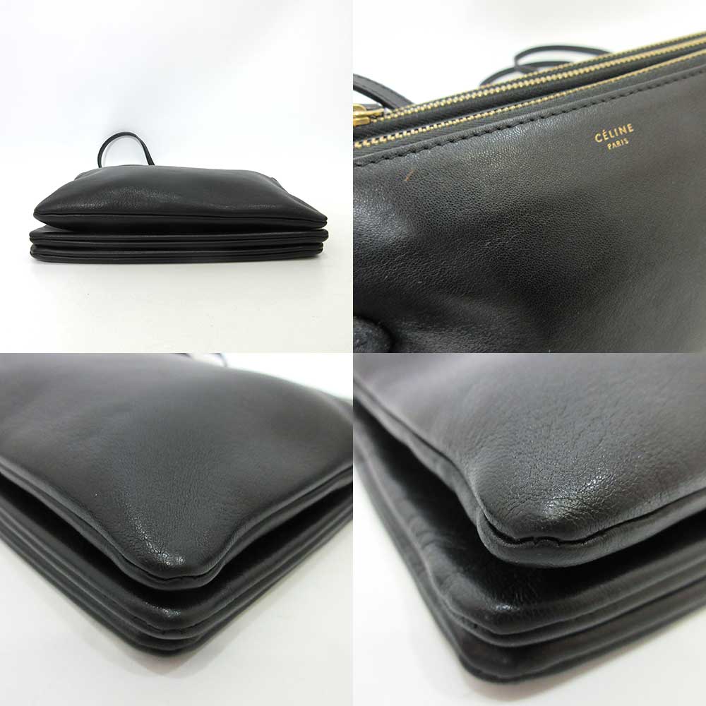 Celine Trio Small Shoulder Bag Black Lambskin Leather in Very Good Condition