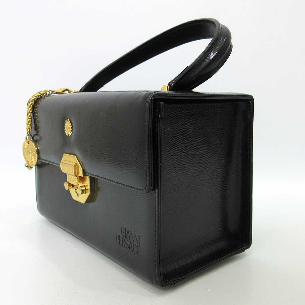 GIANNI VERSACE Vanity Handbag Black Coated Leather