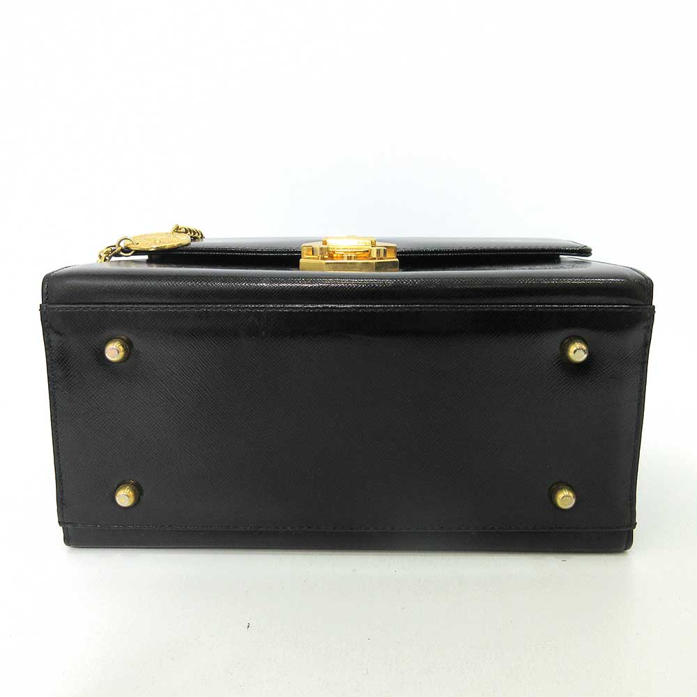 GIANNI VERSACE Vanity Handbag Black Coated Leather