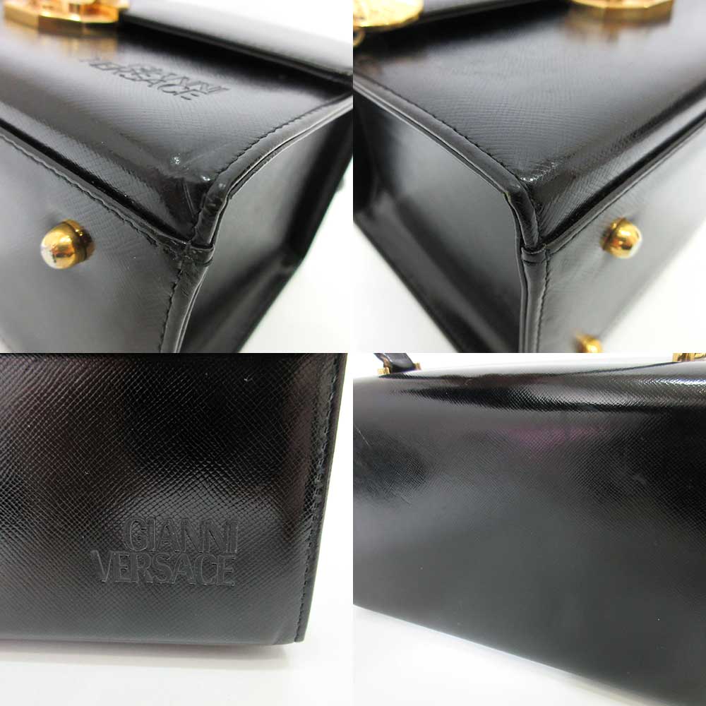 GIANNI VERSACE Vanity Handbag Black Coated Leather