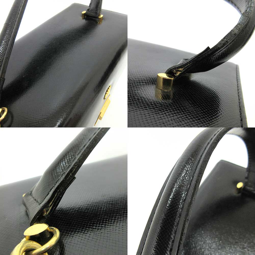 GIANNI VERSACE Vanity Handbag Black Coated Leather