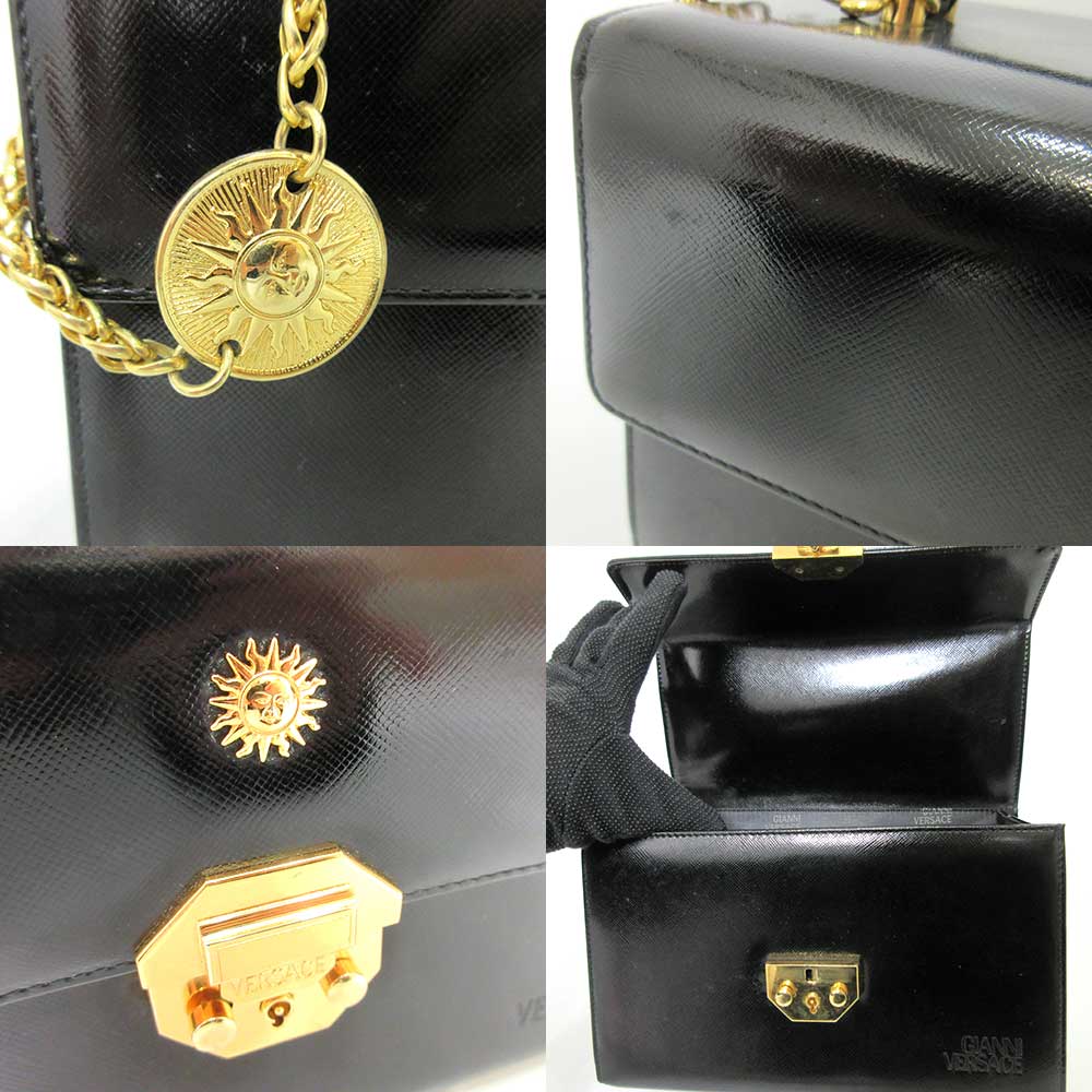 GIANNI VERSACE Vanity Handbag Black Coated Leather