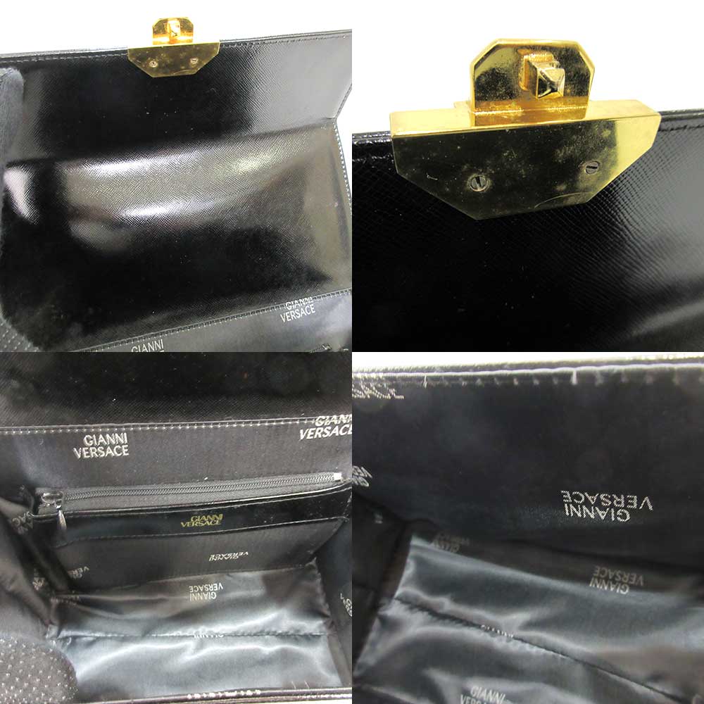 GIANNI VERSACE Vanity Handbag Black Coated Leather