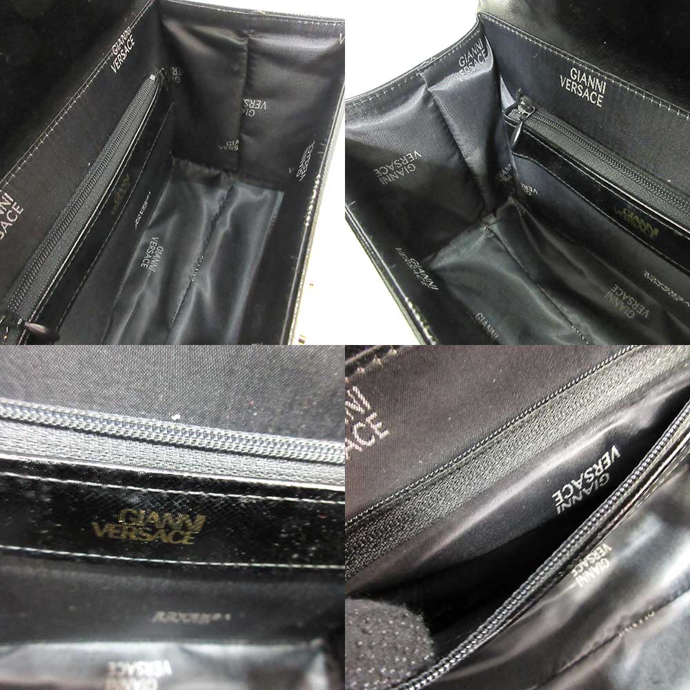 GIANNI VERSACE Vanity Handbag Black Coated Leather