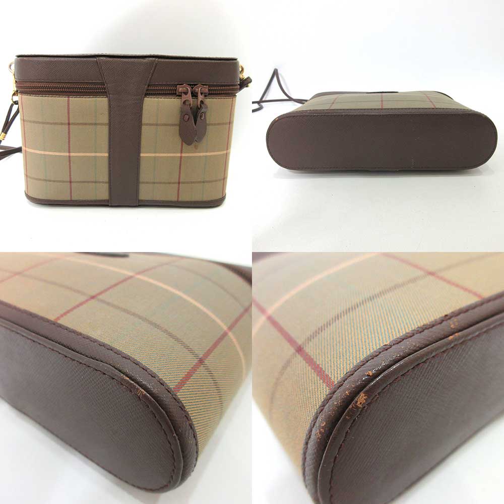 Burberry Canvas Leather Shoulder Bag Checkered Brown in Very Good Condition