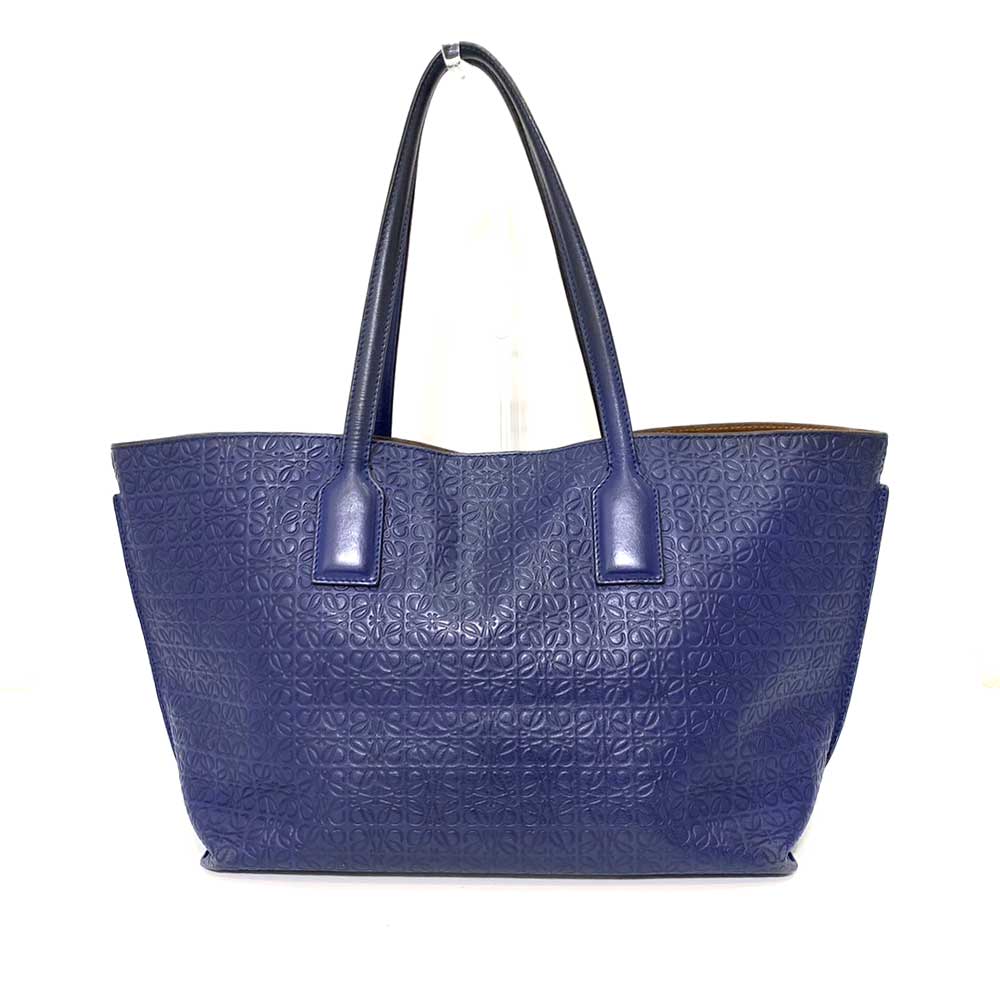 Loewe Leather T Shopper Tote Bag Navy Anagram Pattern in Very Good Condition