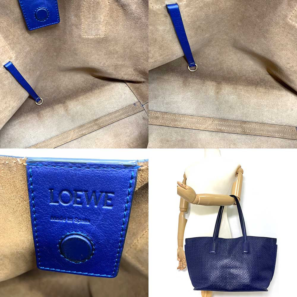 Loewe Leather T Shopper Tote Bag Navy