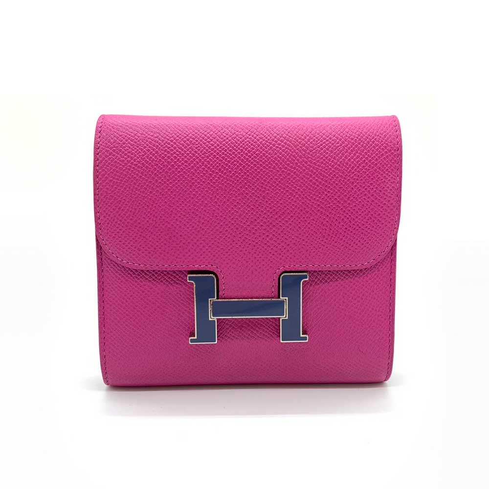 Hermes Constance Compact Wallet, Pink, Silver Hardware, Leather in Very Good Condition