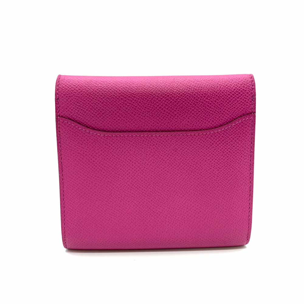 Hermes Constance Compact Wallet, Pink, Silver Hardware, Leather in Very Good Condition