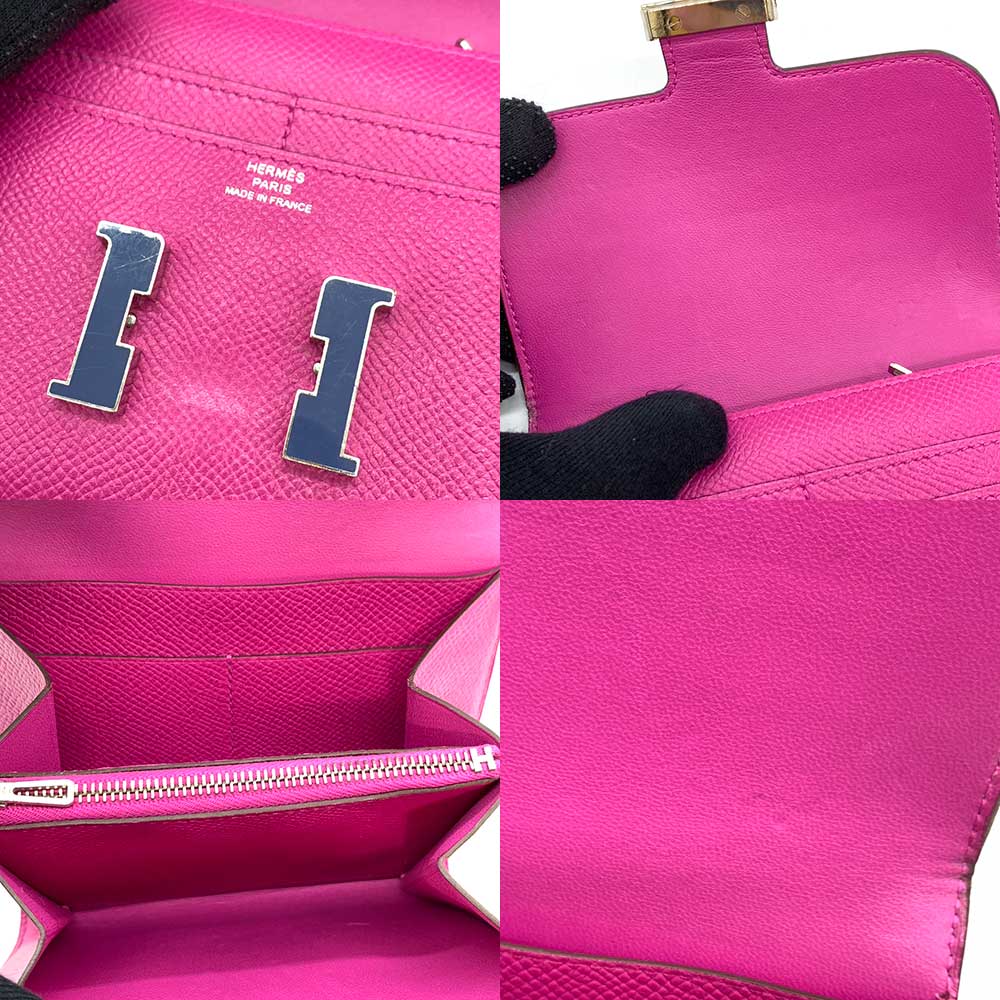 Hermes Constance Compact Wallet, Pink, Silver Hardware, Leather in Very Good Condition