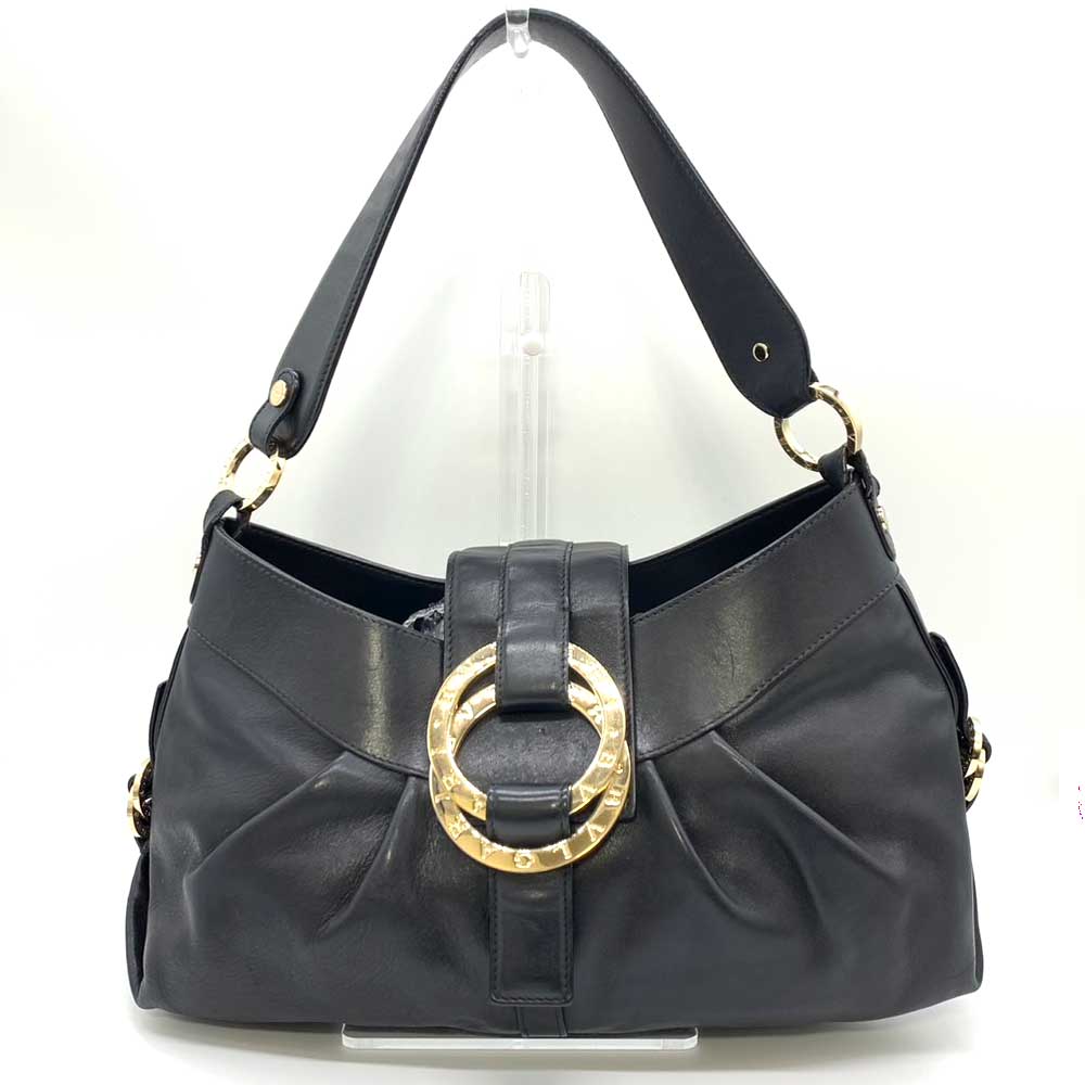 Bvlgari Leather Chandra Shoulder Bag Black Gold Hardware in Good Condition