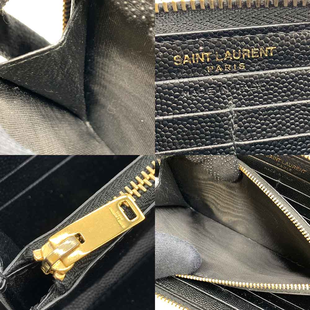 Yves Saint Laurent Leather Monogram Long Wallet Black Gold in Very Good Condition