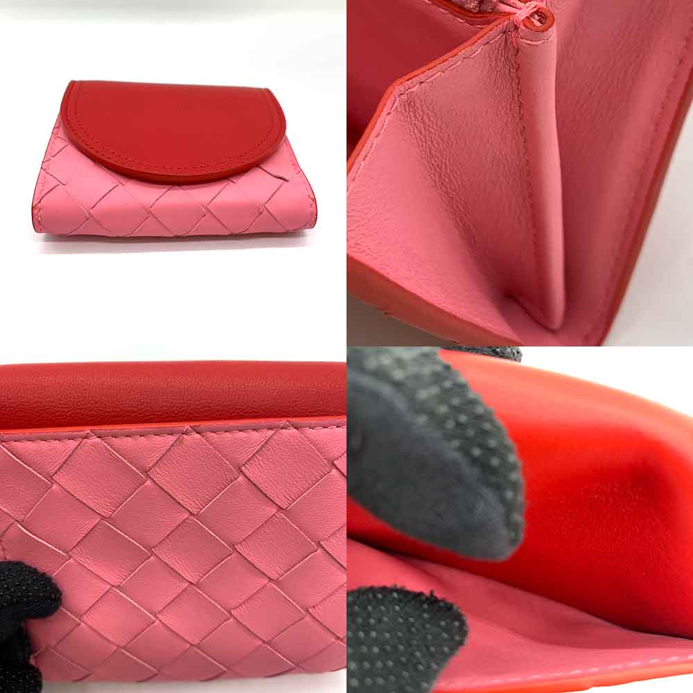 Bottega Veneta Leather Bifold Wallet Red Pink