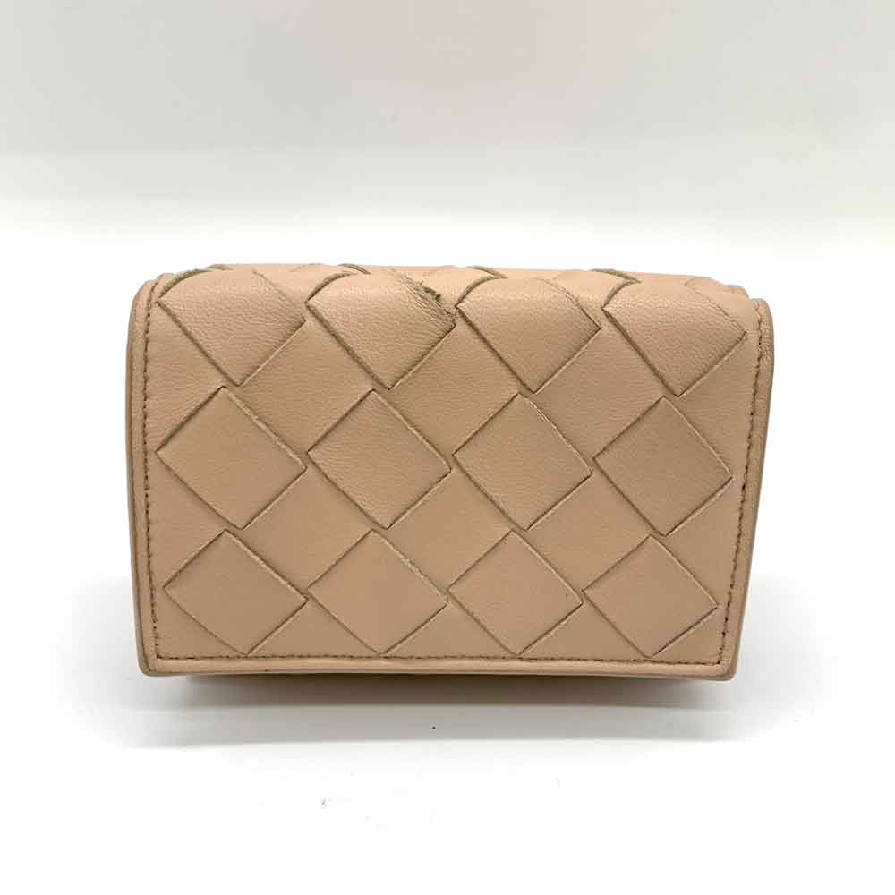 Bottega Veneta Leather Tri-fold Wallet Beige