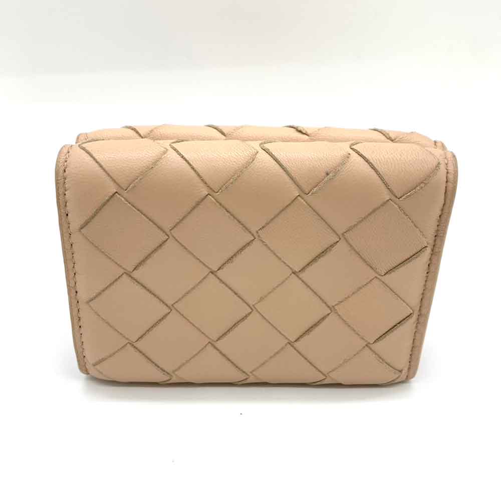 Bottega Veneta Leather Tri-fold Wallet Beige