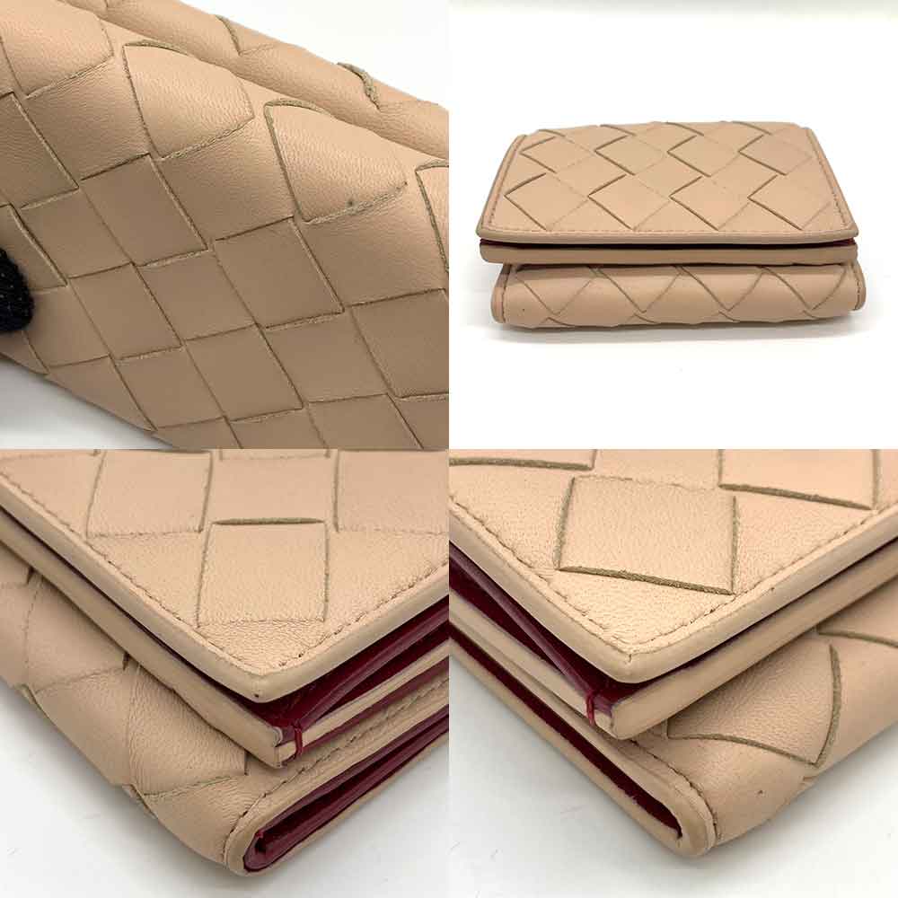 Bottega Veneta Leather Tri-fold Wallet Beige