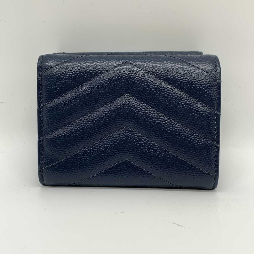 Yves Saint Laurent Leather Tiny Wallet Navy Gold Hardware in Good Condition