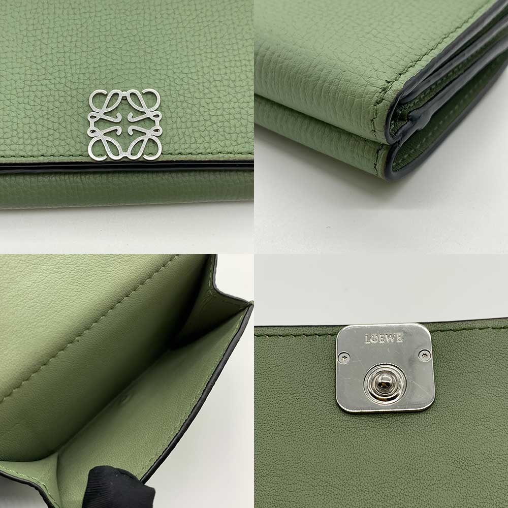 Loewe Leather Trifold Compact Wallet Green in Very Good Condition