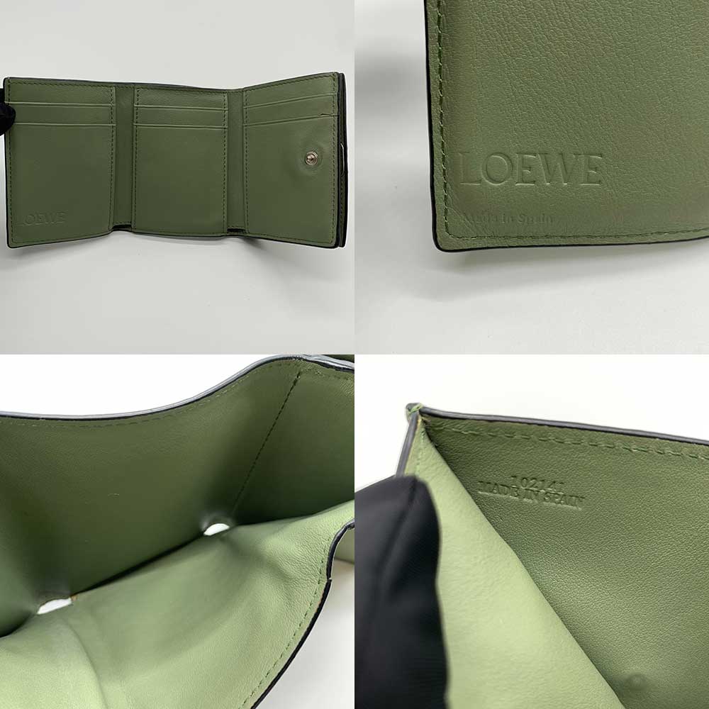 Loewe Leather Trifold Compact Wallet Green in Very Good Condition