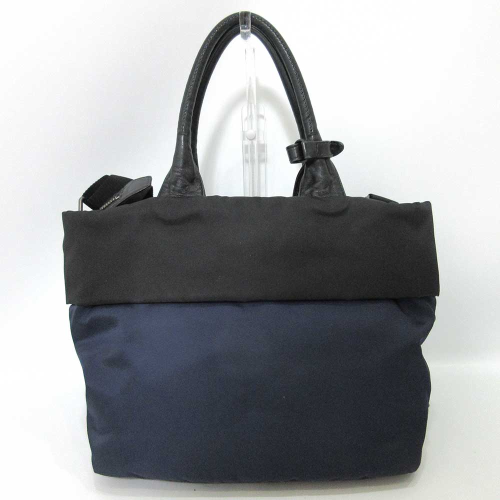 Prada Tessuto Leather Tote Handbag Navy Black