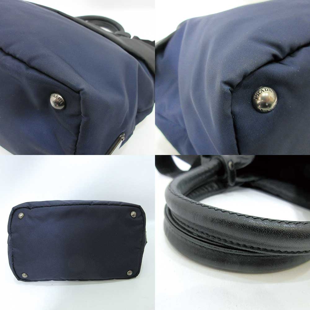 Prada Tessuto Leather Handbag Navy Black B1959V in Very Good Condition