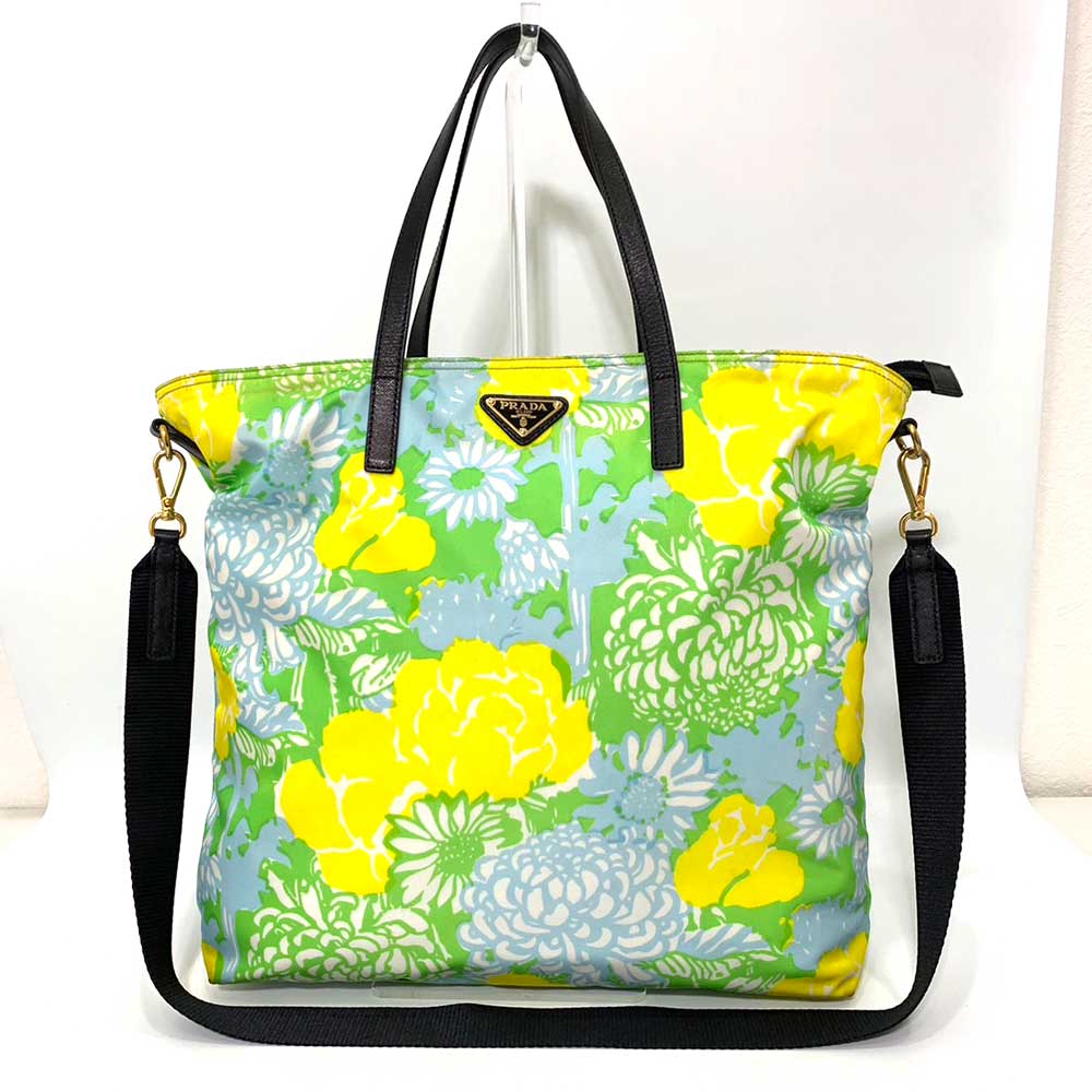 Prada Nylon Tote Bag Multicolor Floral Print 2-Way in Very Good Condition