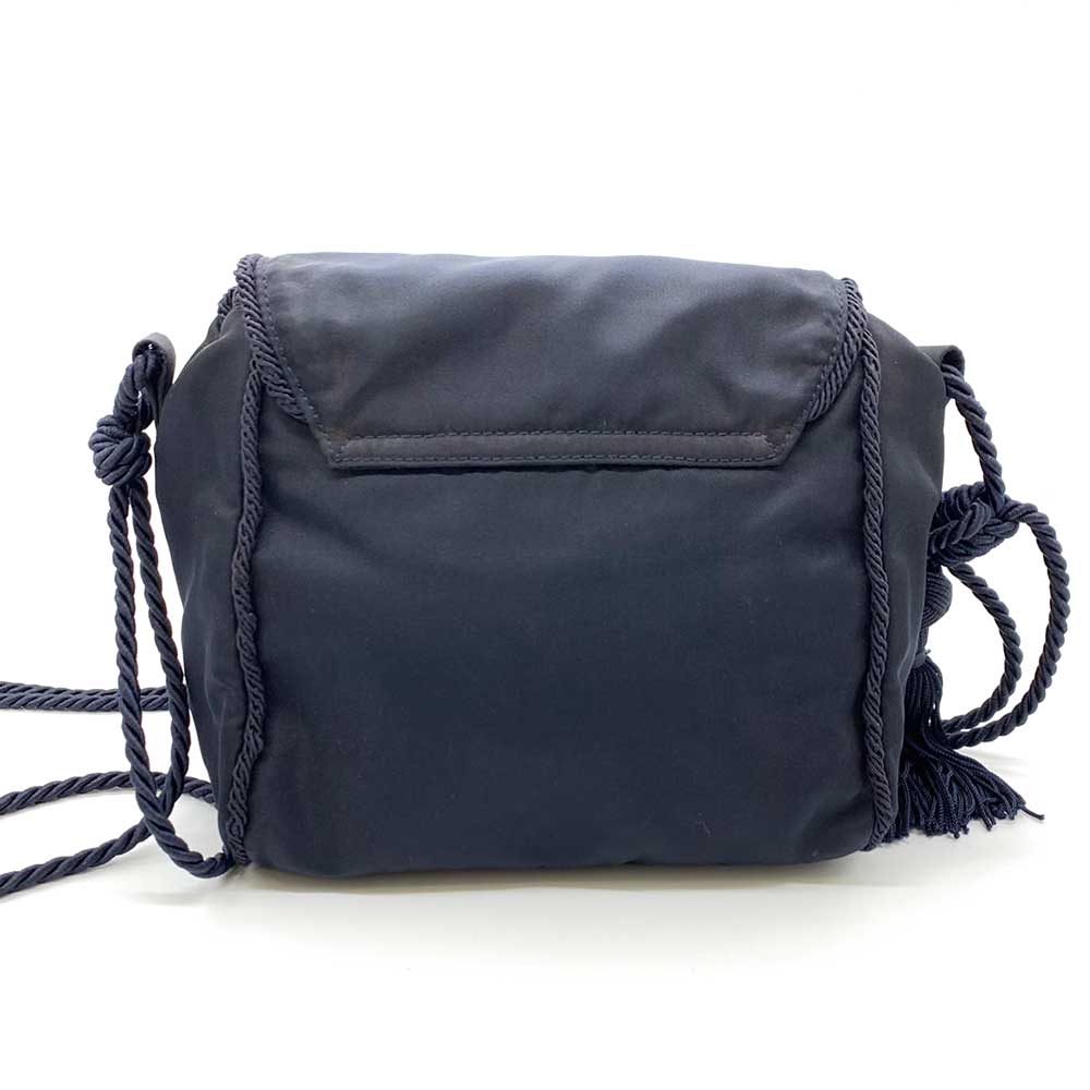 Prada Nylon Mini Shoulder Bag Dark Navy Logo Beads Embroidery