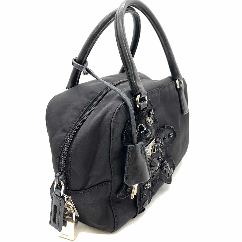 Prada Nylon Evening Bear Handbag Black