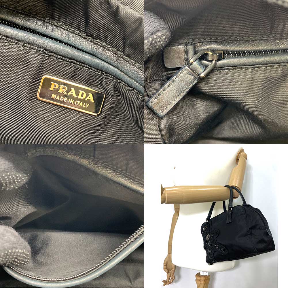 Prada Nylon Evening Bear Handbag Black