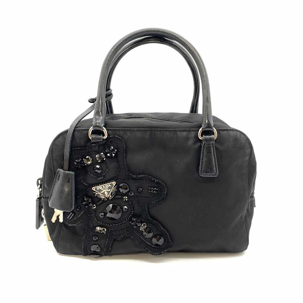 Prada Nylon Evening Bear Handbag Black BN1134 in Very Good Condition