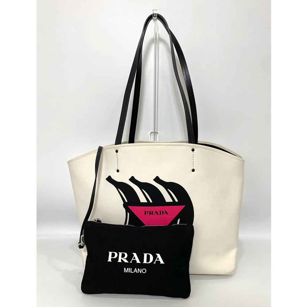 Prada Canvas Leather Tote Bag 1BG220 in Very Good Condition