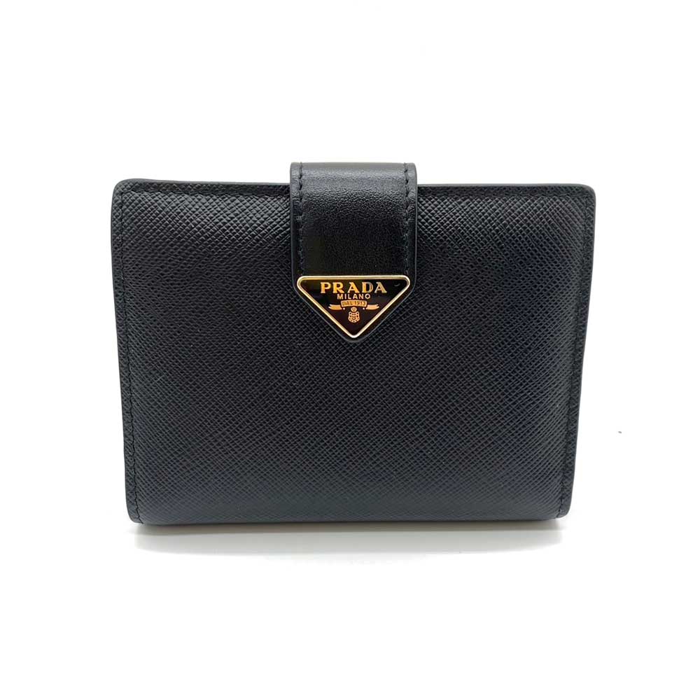 Prada Saffiano Triangle Logo Compact Wallet Black in Great Condition